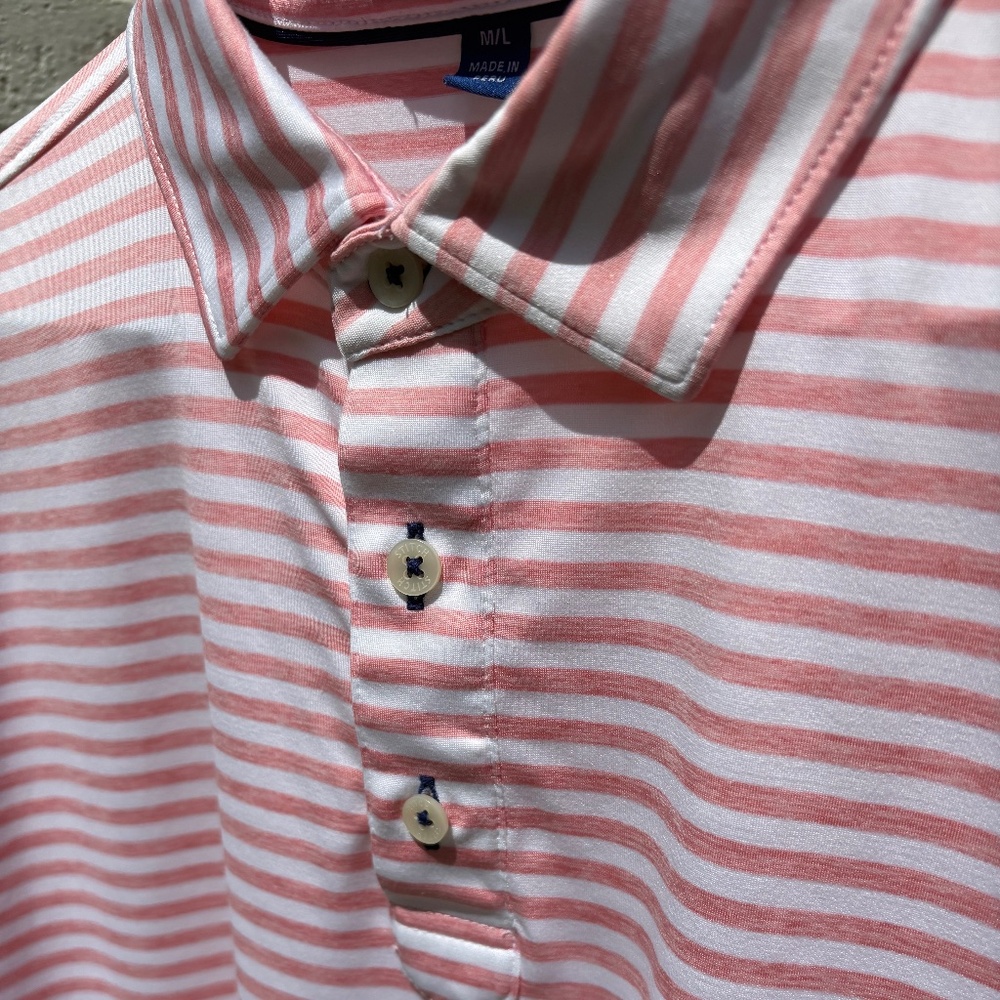 Stitch Damon Polo short sleeve golf shirt pink white stripe M/L